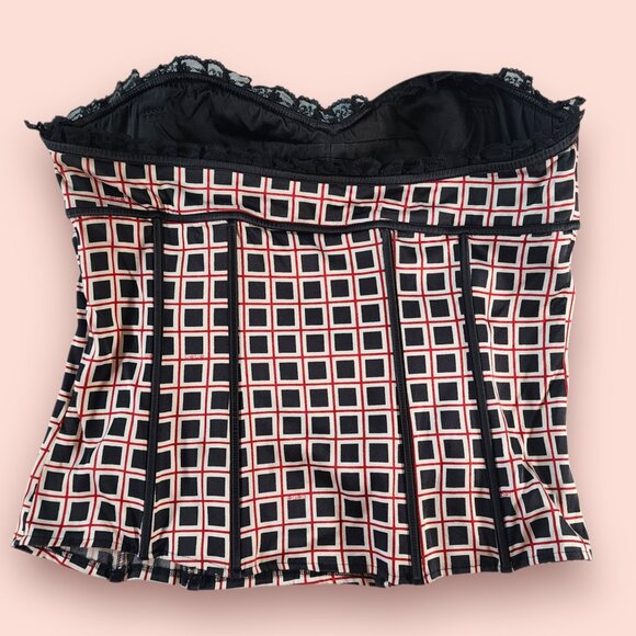 Bebe corset bustier geometric print lace trim strapless top size L - Picture 3 of 9